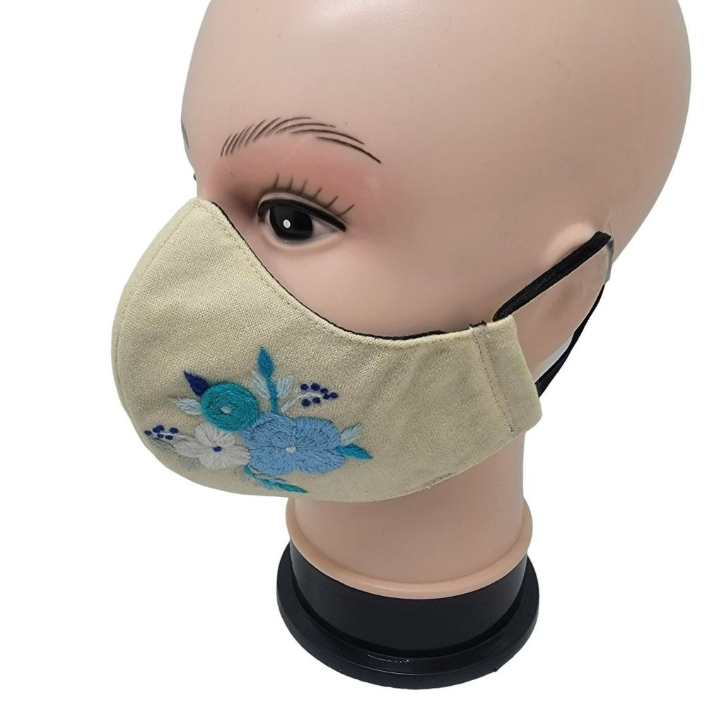 New Face cover ear loop Cream Mask Women's Embroidered handmade  bouquet flowers